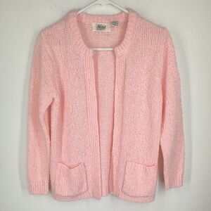 Vintage Alicia Open Front Knit Cardigan 100% Acrylic Powder Pink Size P Medium